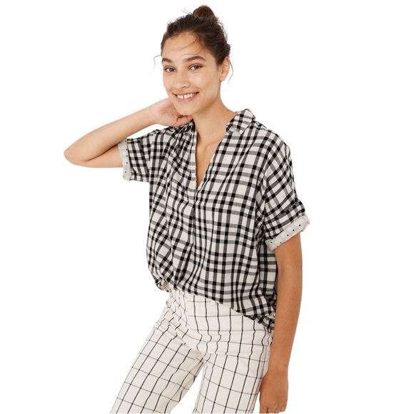 Madewell Tops - Madewell Courier Button-Back Shirt in Plaid With Polka Dot Cuff Sleeve